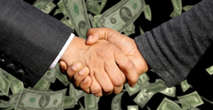 Business Handshake with Money Background